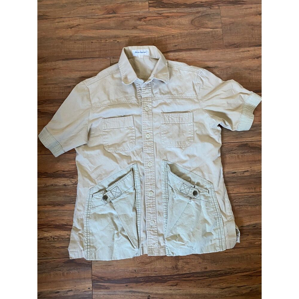 Peter Legrand White Short Sleeve Button Front Cargo Pocket Safari Shirt Top 3